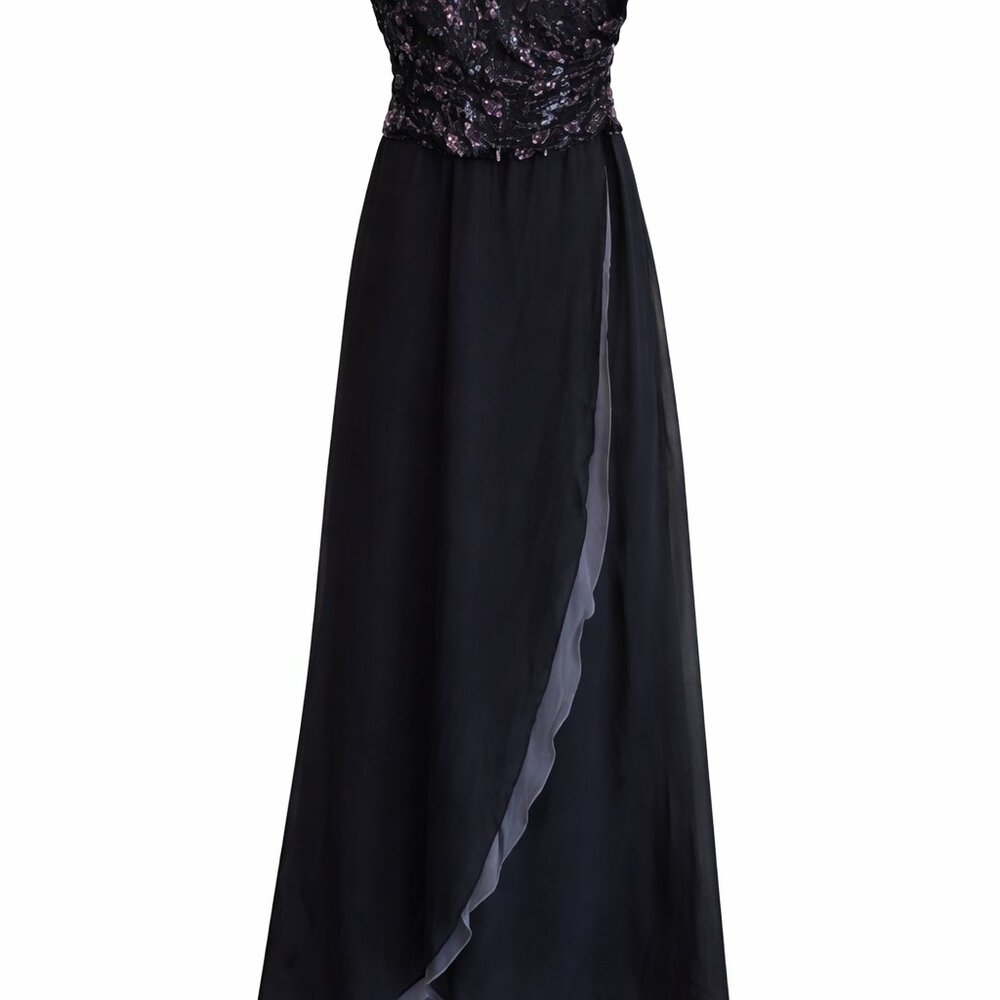 Y2K Lillie Rubin Silk Beaded Gown Size 16 Navy Sequin Vintage Formal Dress 90s